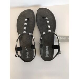 black‎ sandal flats with studs women's 7